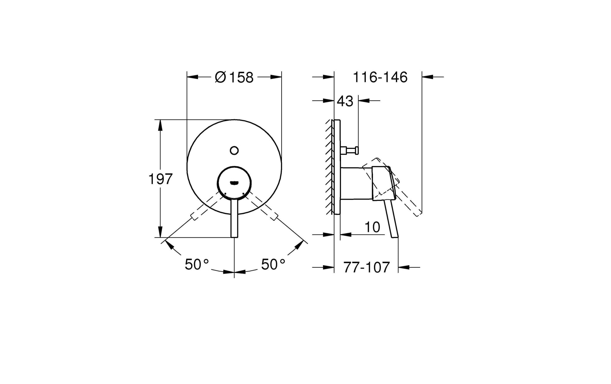 GROHE Badebatterie Concetto – Einhebelmischer, Messing, Wandmontiert, Chrom