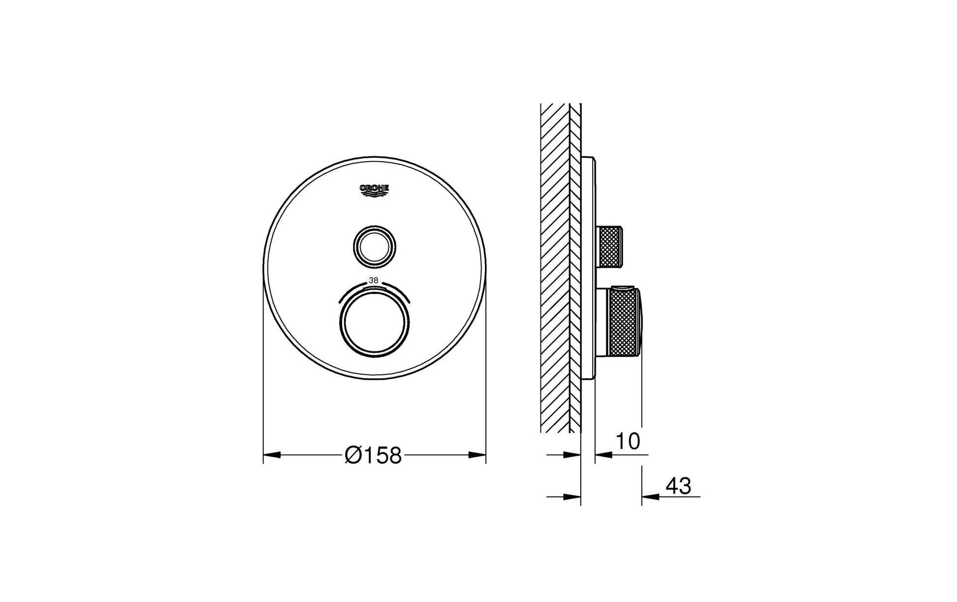 GROHE Thermostat Grohtherm SmartControl – 34,5×14,7 cm, Messing, Wandmontiert, Supersteel