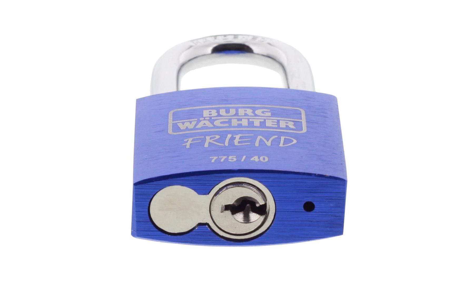 BURG-WÄCHTER Burgwächter 775 40 Friend Mechanisches Vorhängeschloss – Aluminium, Bügel 32,5×20,5 mm, Ø 6 mm, Aussen, Blau