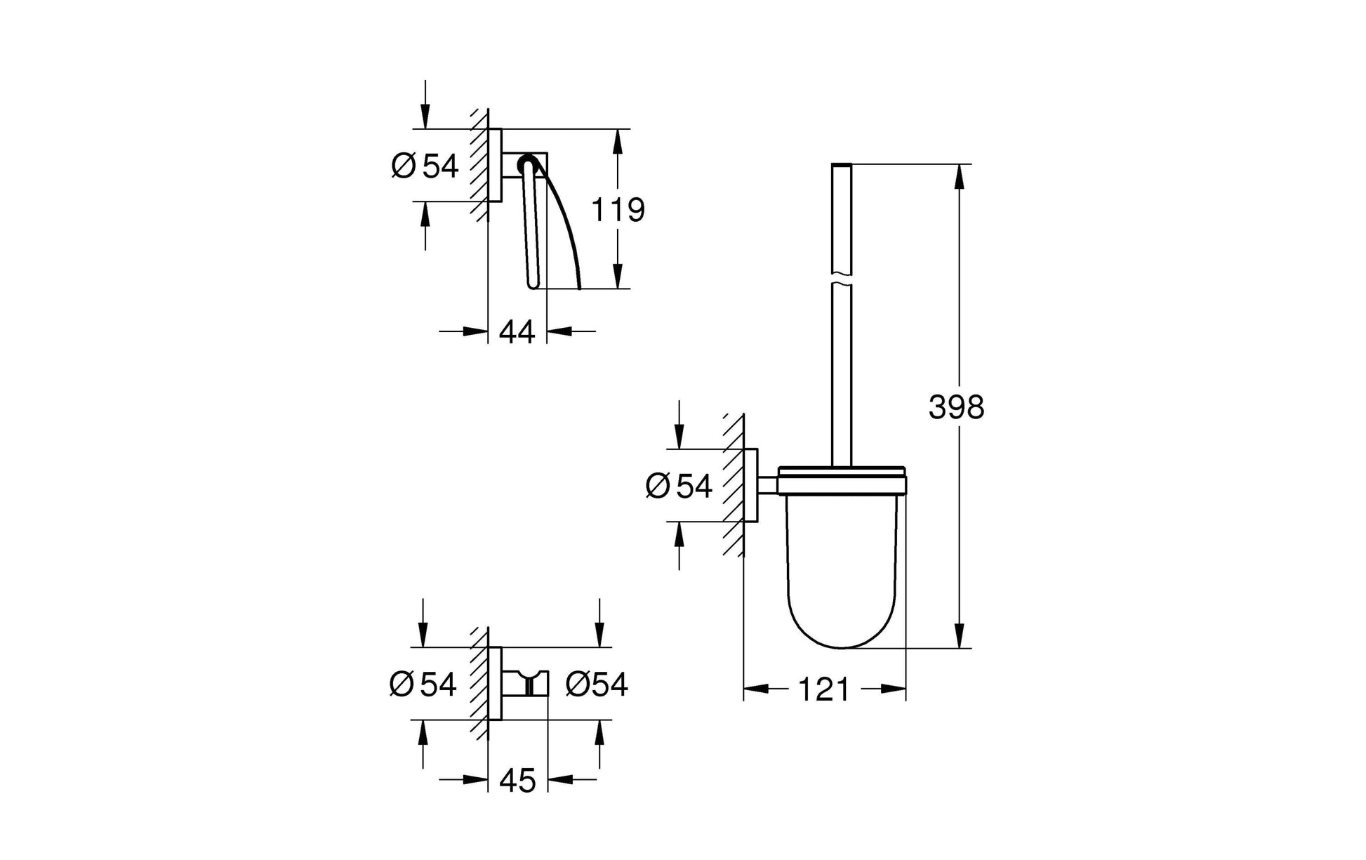 GROHE WC-Garnitur Essentials – Glas/Chrom, Weiss, Wandmontage