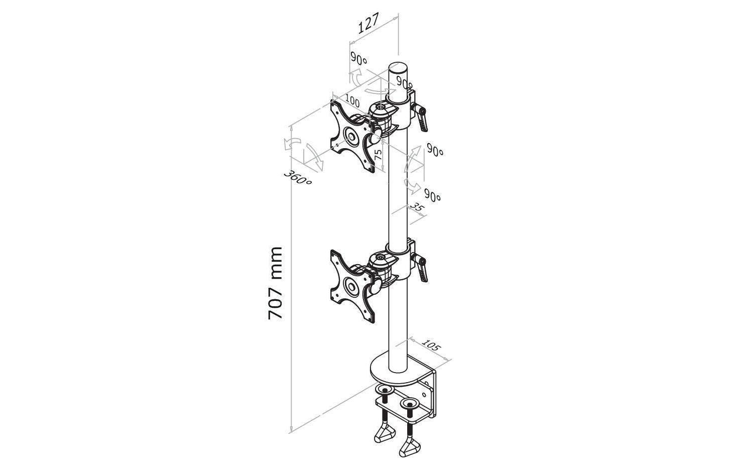 Neomounts Kipp-/Dreh-/Schwenkbarer Doppel-Monitorarm für den Schreibtisch, 2, Tischklemme, bis 27", VESA 75 × 75/100 × 100 mm, 6 kg