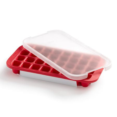 Lékué Eiswürfelform 32 Stk., 18,7 × 34,2 × 4,4 cm, Kunststoff (SBS), Rot, mit Deckel