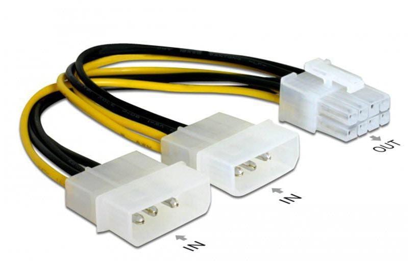 DeLOCK ATX-Stromadapter 2× 5,25" zu 8-polig (PCIe) – 0,3 m, Mehrfarbig
