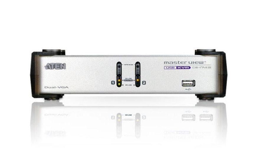 ATEN CS1742 – KVM-Switch 2×1, VGA/USB 2.0/Audio, 2048 × 1536, Dual-View