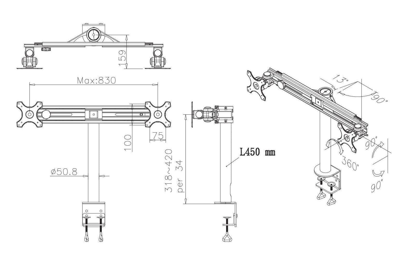 Neomounts Kipp-/Dreh-/Schwenkbarer Dual-Schreibtisch – Monitorarm, Dual, Tischklemme, bis 30", VESA 75 × 75/100 × 100 mm, 8 kg