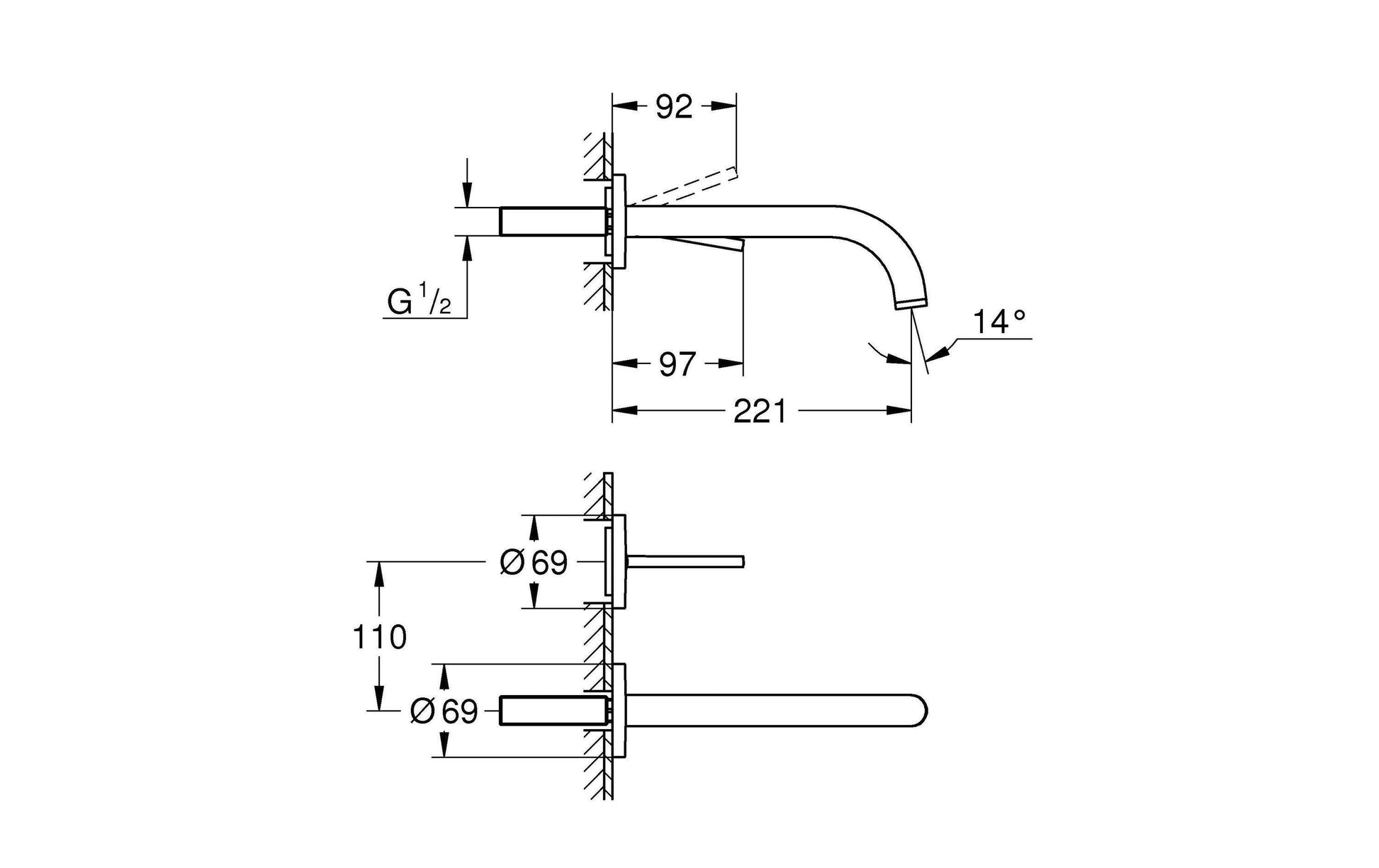 GROHE Atrio Badebatterie (Unterputz) – 11 cm, Messing, Wandmontiert, Chrom