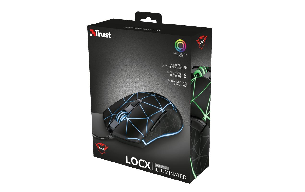 Trust GXT 133 Locx – Gaming-Maus – Kabelgebunden (USB-A), 4000 DPI, RGB-Beleuchtung, Rechts, Schwarz