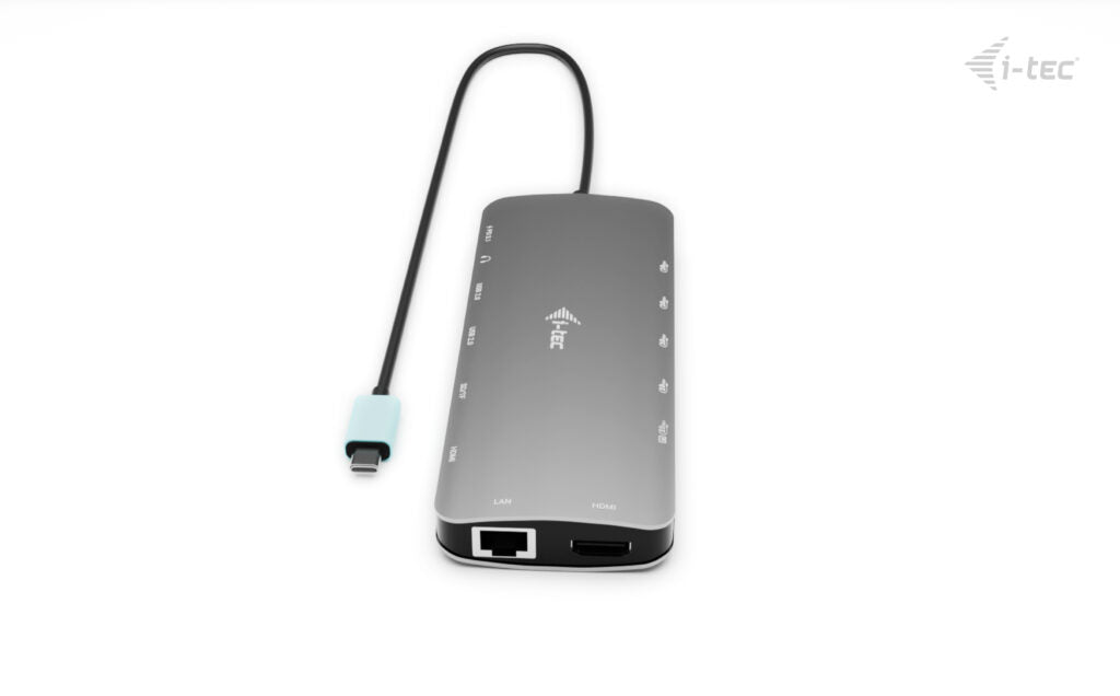 i-tec Metal Nano Dockingstation – USB-C, 2× HDMI, 1× USB-C (Video), 3× USB-A, 3× USB-C, 140 W PD, GbE