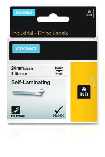DYMO Schriftband – 24 mm × 5,5 m, weiss, schwarz, Rhino