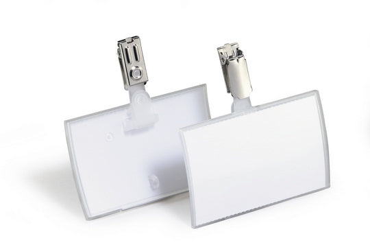 Durable Namensschild mit Clip – 90 × 54 mm – PP-Folie – transparent – 25 Stk.