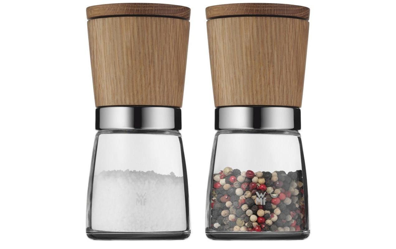 WMF Ceramill Nature Gewürzmühlen-Set – Keramikmahlwerk, stufenlos einstellbar – Glas & Holz – 2-teilig