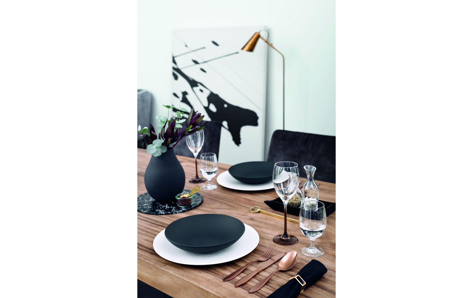 Villeroy & Boch Suppenteller – Ø 23,5 cm, Porzellan, Schwarz, spülmaschinengeeignet, 6 Stück
