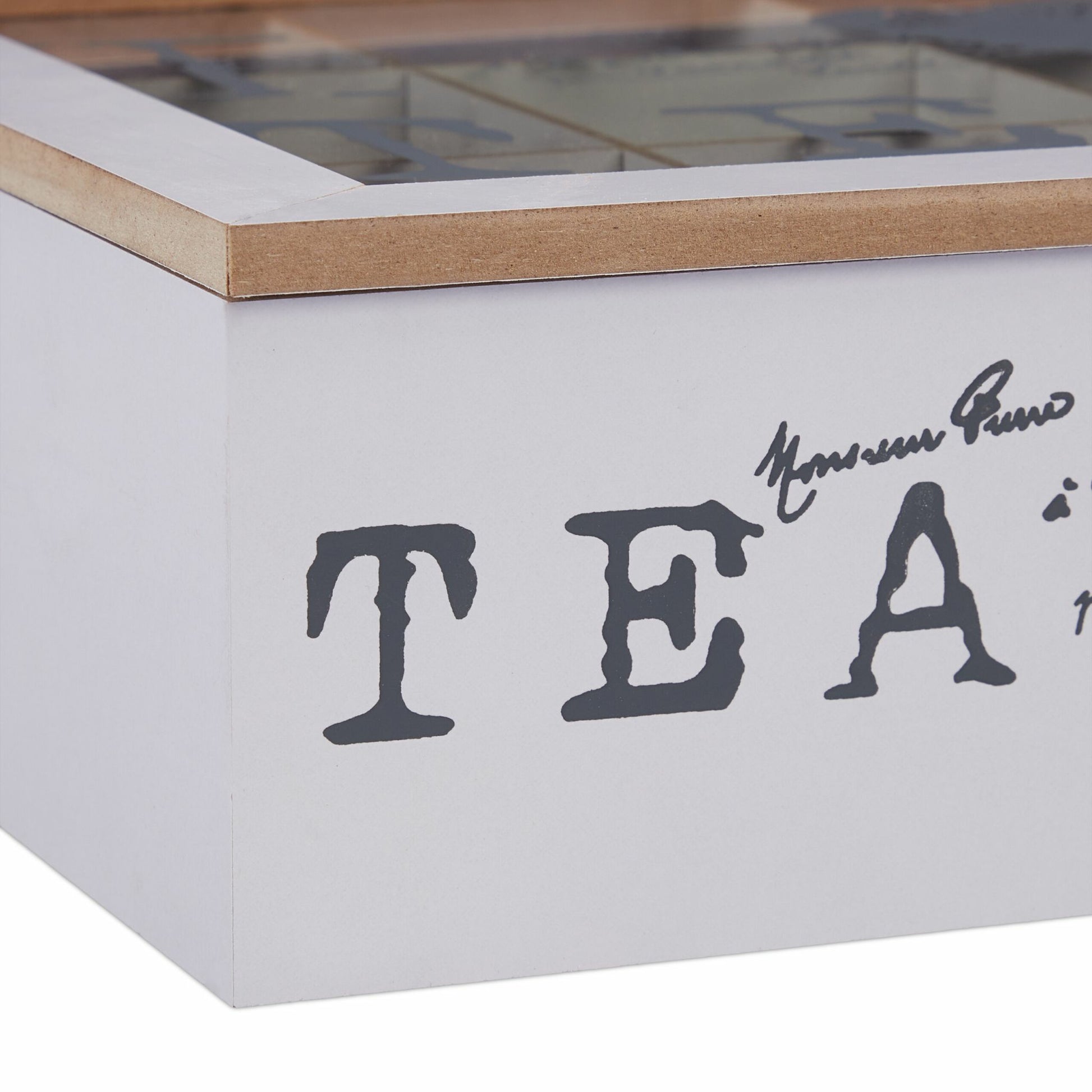 Relaxdays Teebeutelbox Acryl/MDF, 9 Fächer, 25 × 25 × 9 cm, Grau/Weiss