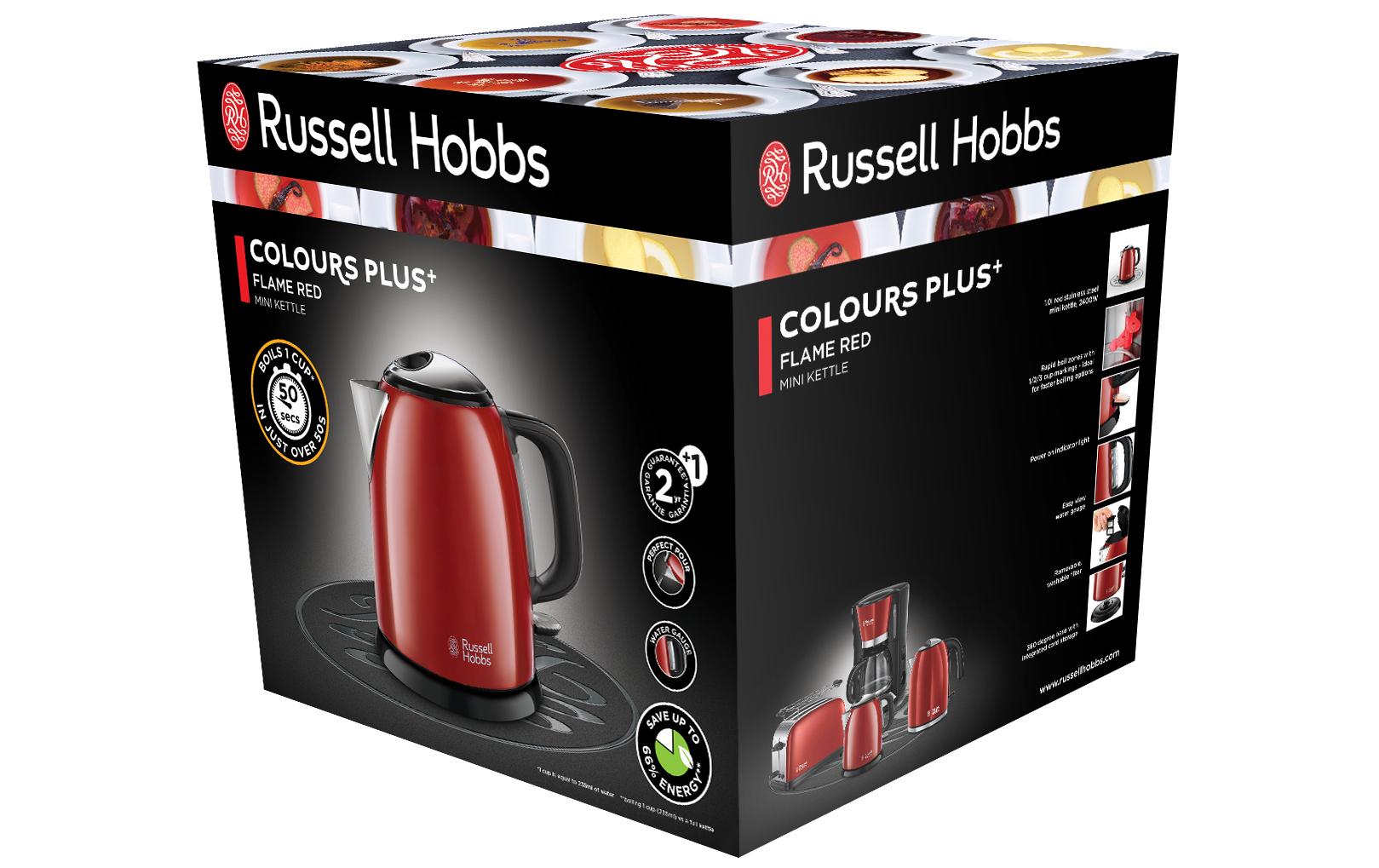 Russell Hobbs Wasserkocher – 1 l, Edelstahl, Rot, 24992-70