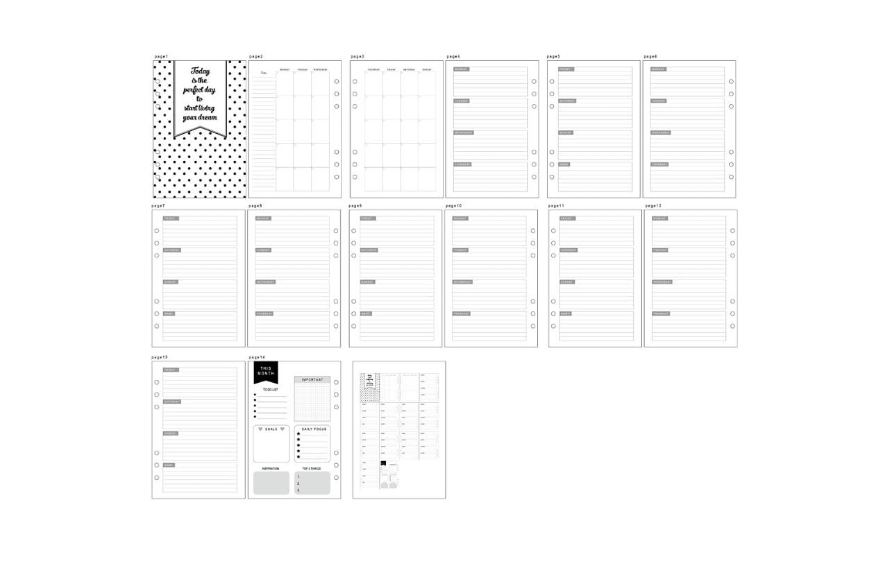 Creativ Company Kalenderseite – 14,2 × 21 cm, weiss, liniert, 120 g/m² – 7 Blatt, Art. 192654