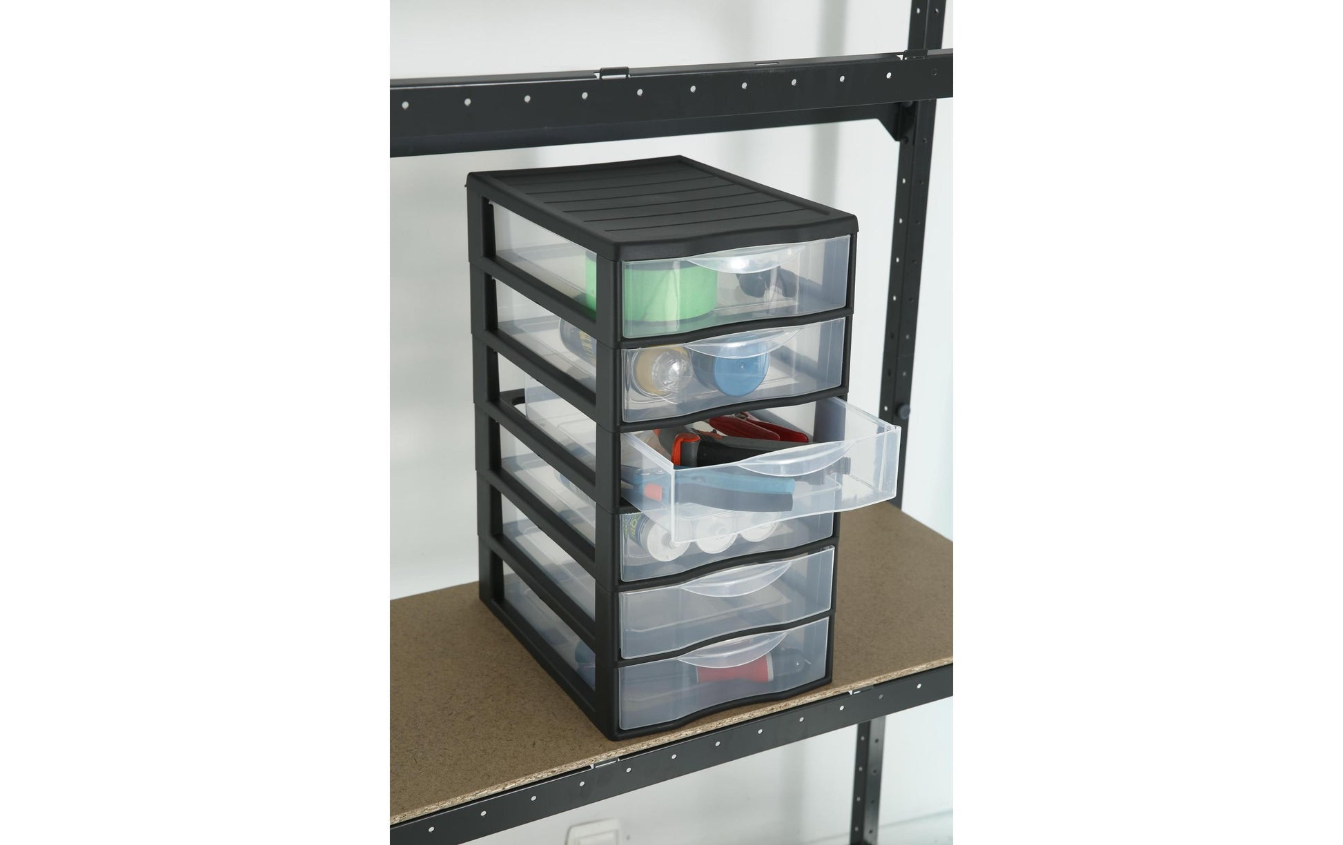 Rotho Schubladenelement – 6 Schubladen, Schwarz/Transparent, Polypropylen (PP), B 260 × H 500 × T 360 mm