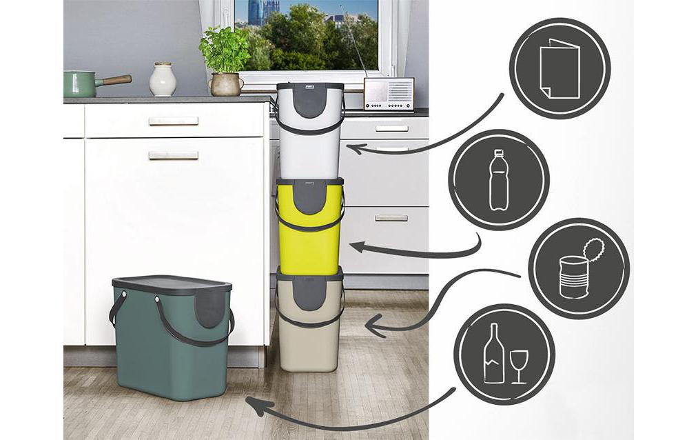 Rotho Abfallcontainer – 25 l – mit Deckel – Kunststoff, Cappuccino – B × H × T 235 × 340 × 400 mm