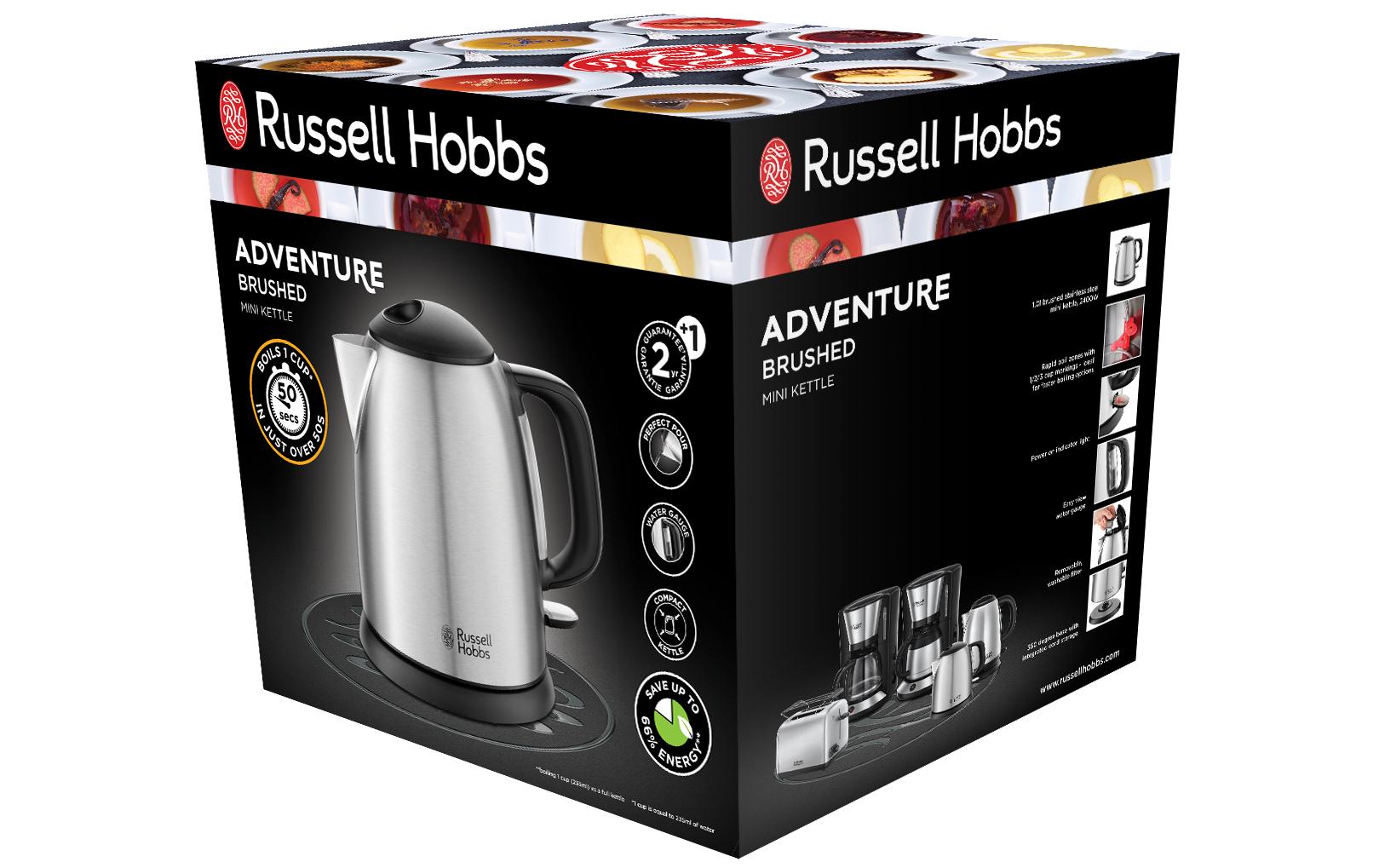 Russell Hobbs Wasserkocher – 1 l, Edelstahl, Schwarz, 24991-70