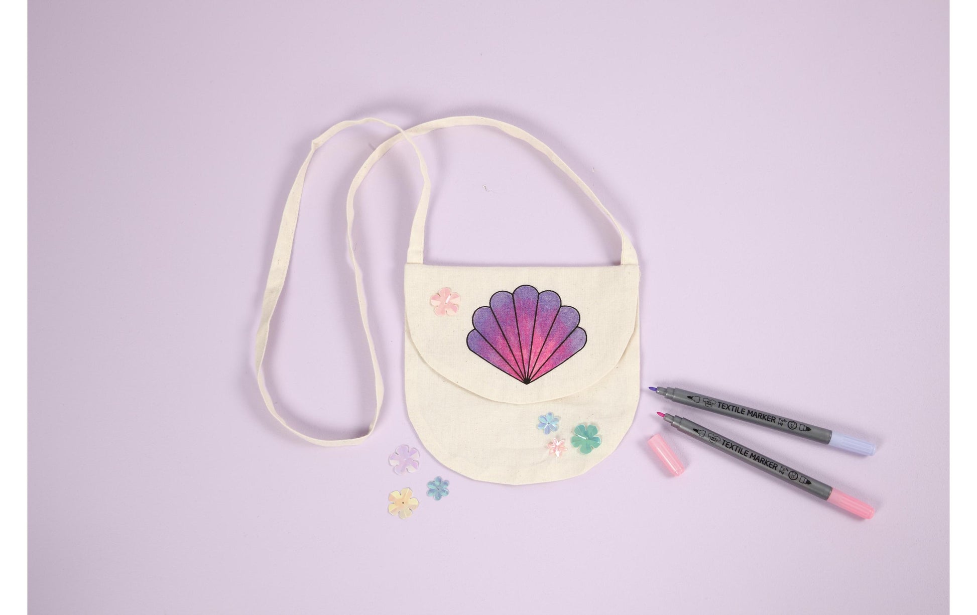 Creativ Company Umhängetasche, Baumwolle, Beige, Meermuschel-Motiv, 15 × 14 cm