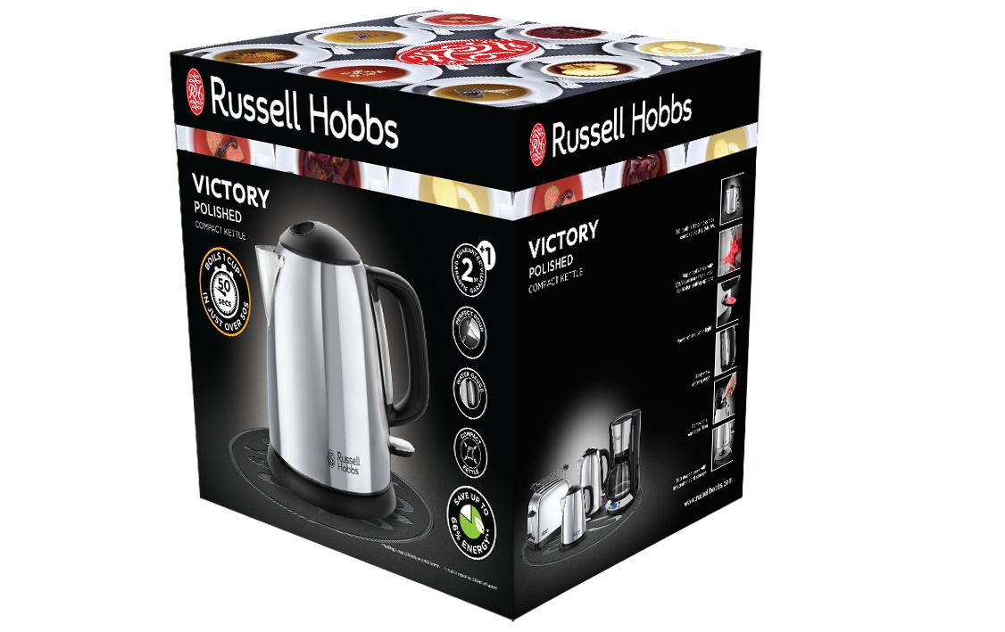 Russell Hobbs Victory Wasserkocher – 1 l, Warmhaltefunktion, Edelstahl, Schwarz, 24990-70