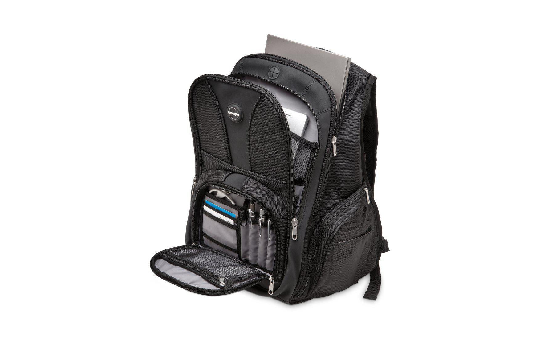 Kensington Notebook-Rucksack Contour – für 16", mit Flaschenhalter, Polyester – Schwarz, 500 × 360 × 220 mm