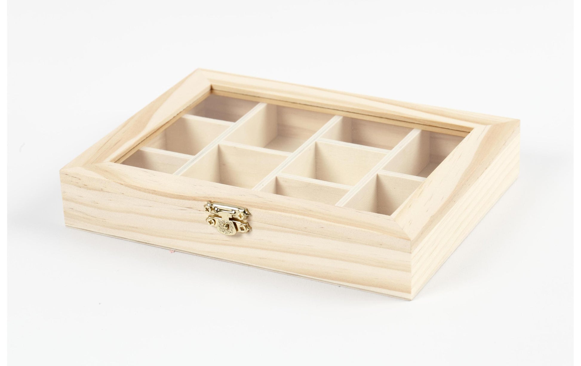 Creativ Company Fotobox – Holz – Natur – mit Glasdeckel, 10 Fächer – 155 × 35 × 205 mm