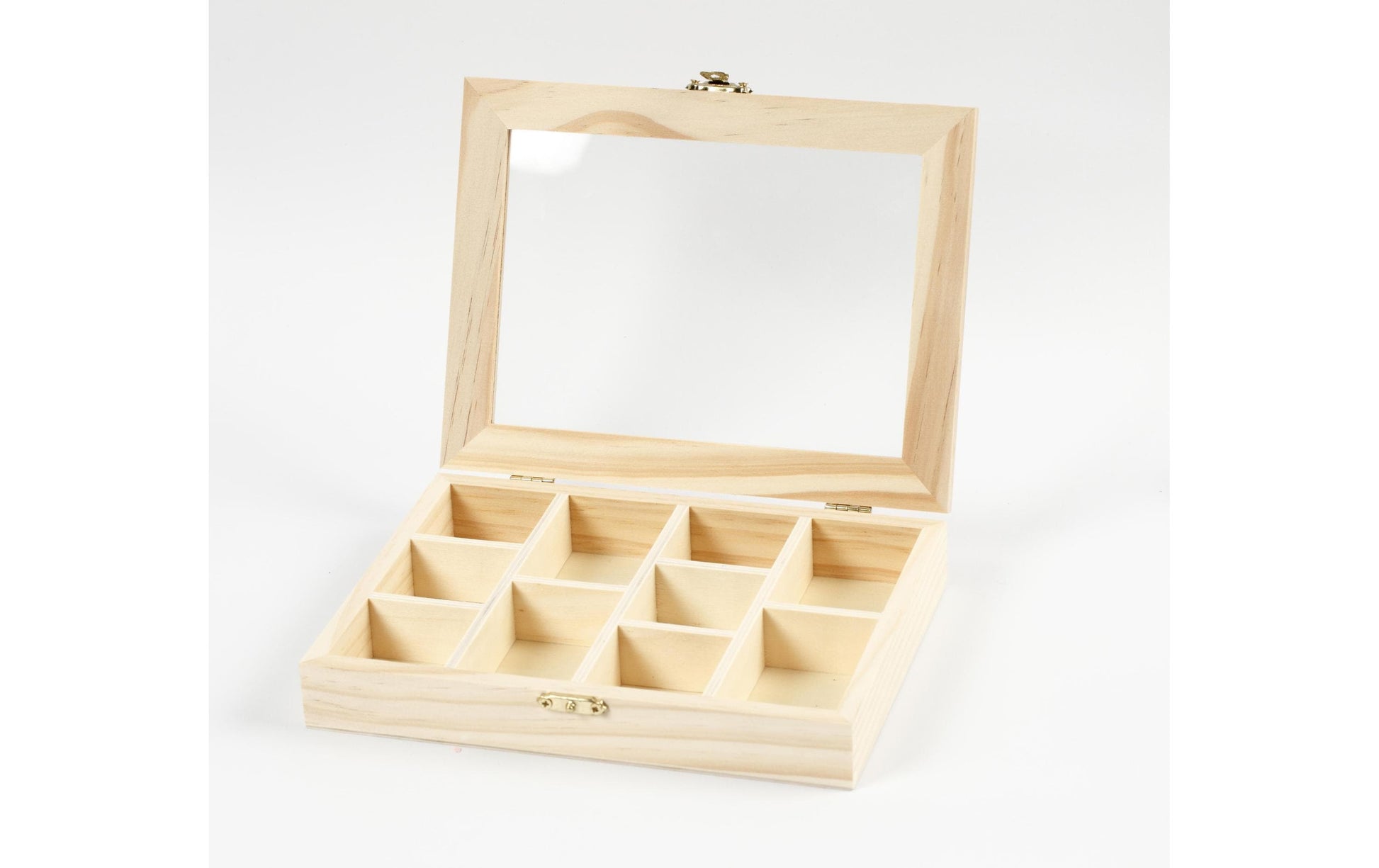 Creativ Company Fotobox – Holz – Natur – mit Glasdeckel, 10 Fächer – 155 × 35 × 205 mm