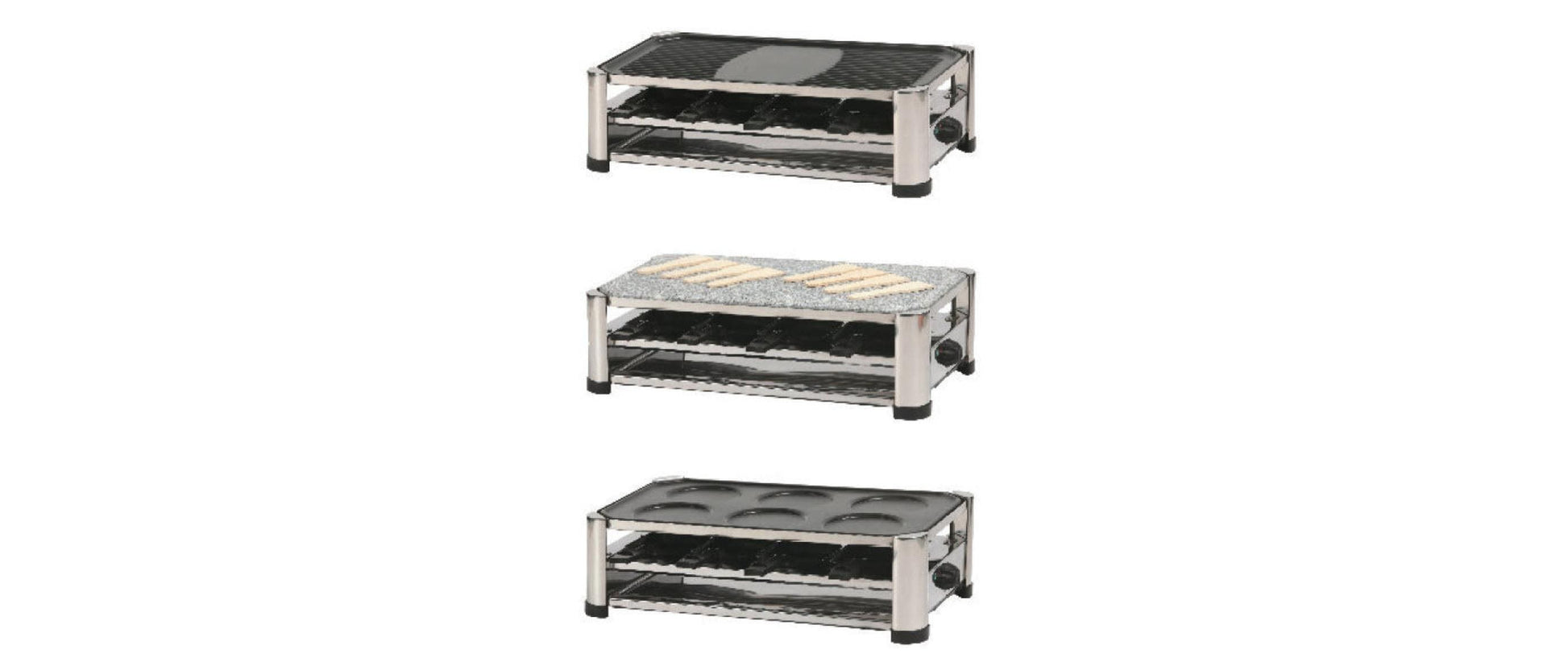 Ohmex Raclette-Grill OHM-GRIL-4500 – 8 Personen, 6 Pfännchen, Hot Stone, 1500 W – schwarz/edelstahl