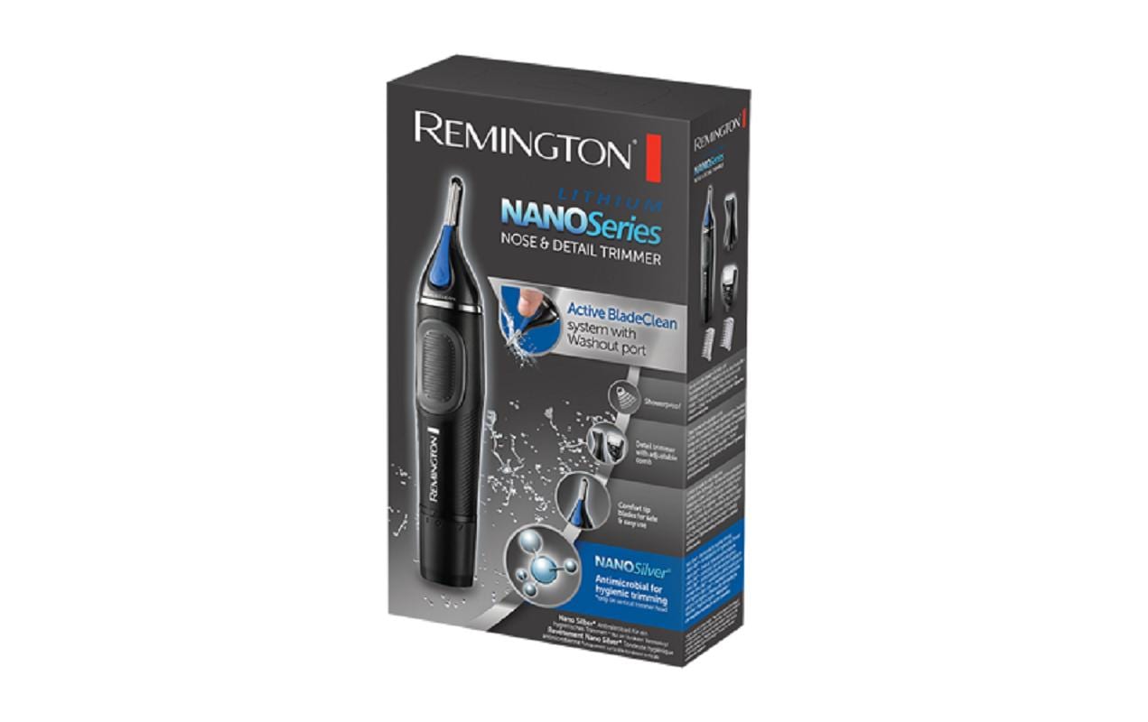 Remington Nasen-/Ohrhaartrimmer NE3870 Nano – batteriebetrieben, nass & trocken, inkl. Batterie – schwarz/blau