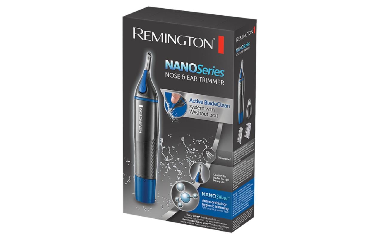 Remington Nasen- und Ohrhaartrimmer NE3850 Nano – Nass und Trocken, batteriebetrieben, 2 Aufsteckkämme – schwa