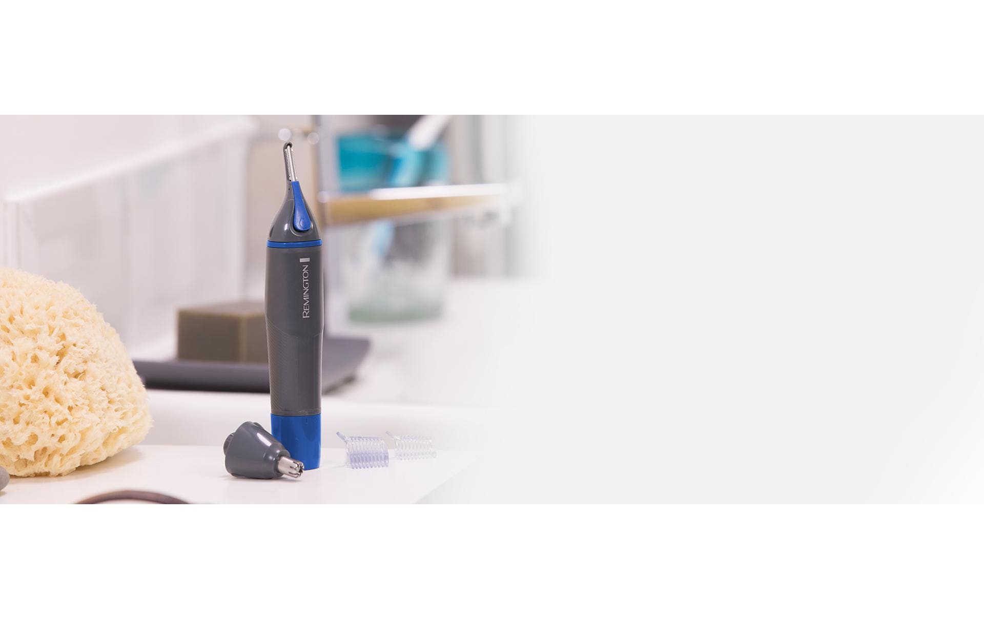Remington Nasen- und Ohrhaartrimmer NE3850 Nano – Nass und Trocken, batteriebetrieben, 2 Aufsteckkämme – schwa