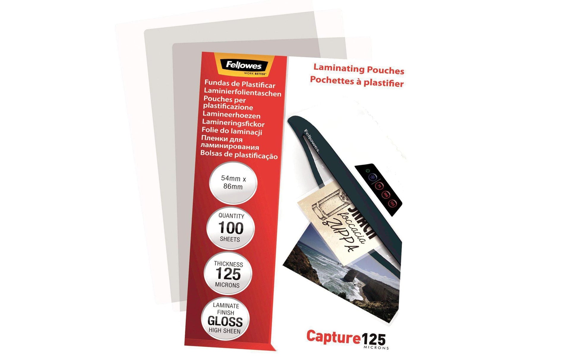 Fellowes Laminierfolien 54 × 86 mm – 125 µm, glänzend, 100 Stück