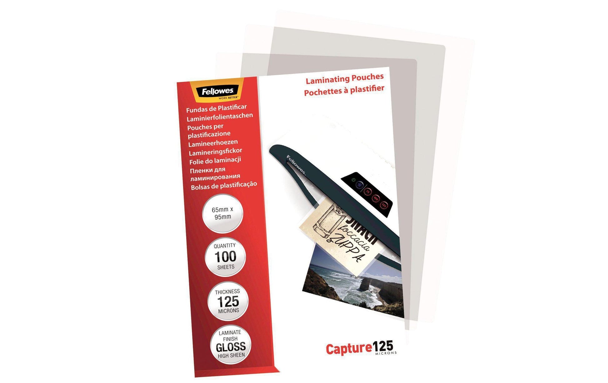 Fellowes Laminierfolien 65 × 95 mm – 125 µm, glänzend, 100 Stück