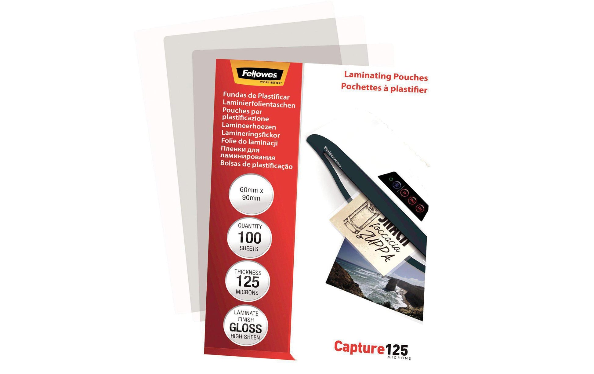Fellowes Laminierfolien 60 × 90 mm – 125 µm, glänzend, 100 Stück