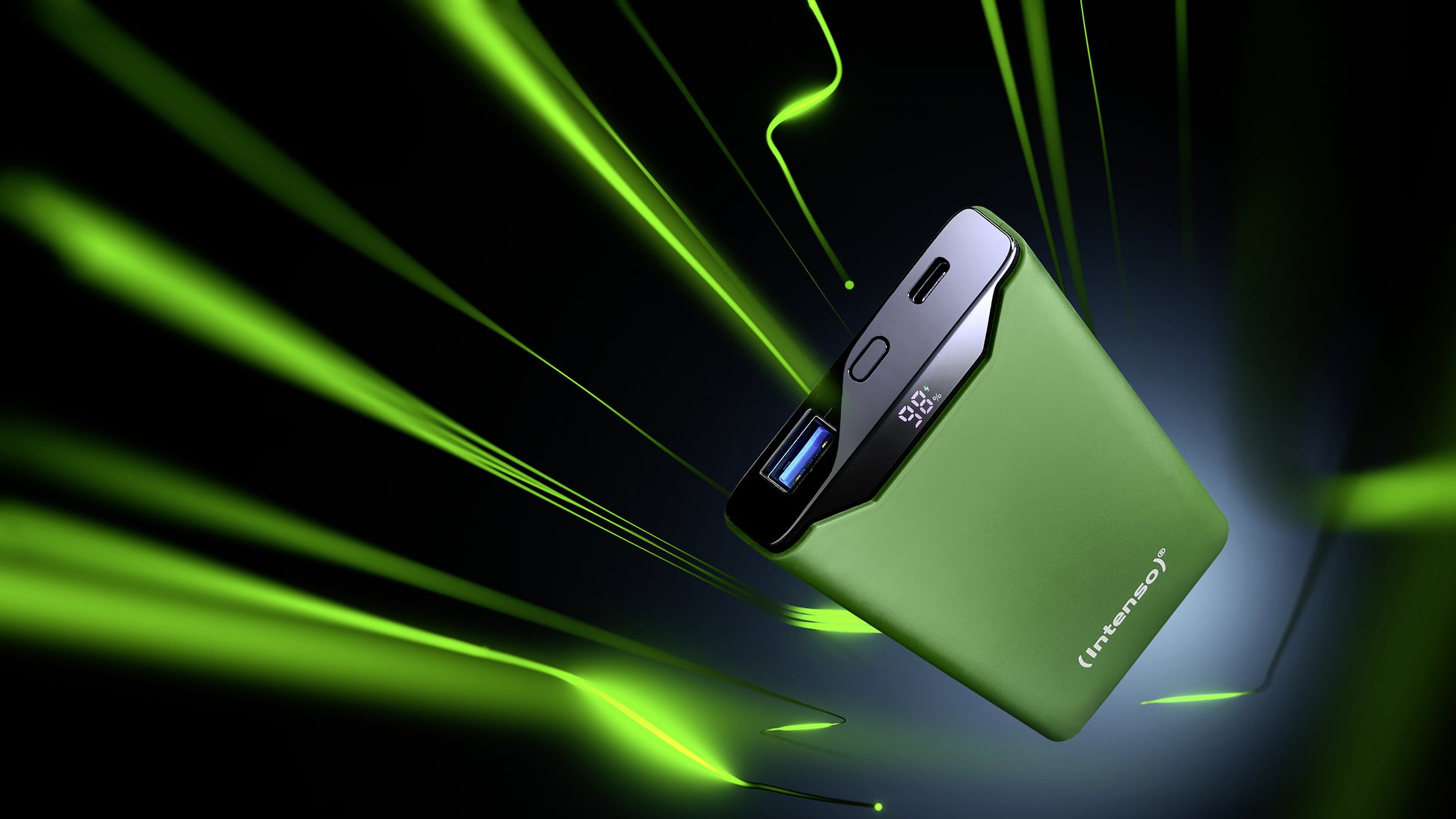 Intenso F10000 Powerbank 10'000 mAh – 20 W PD, 1× USB-C, 1× USB-A, grün