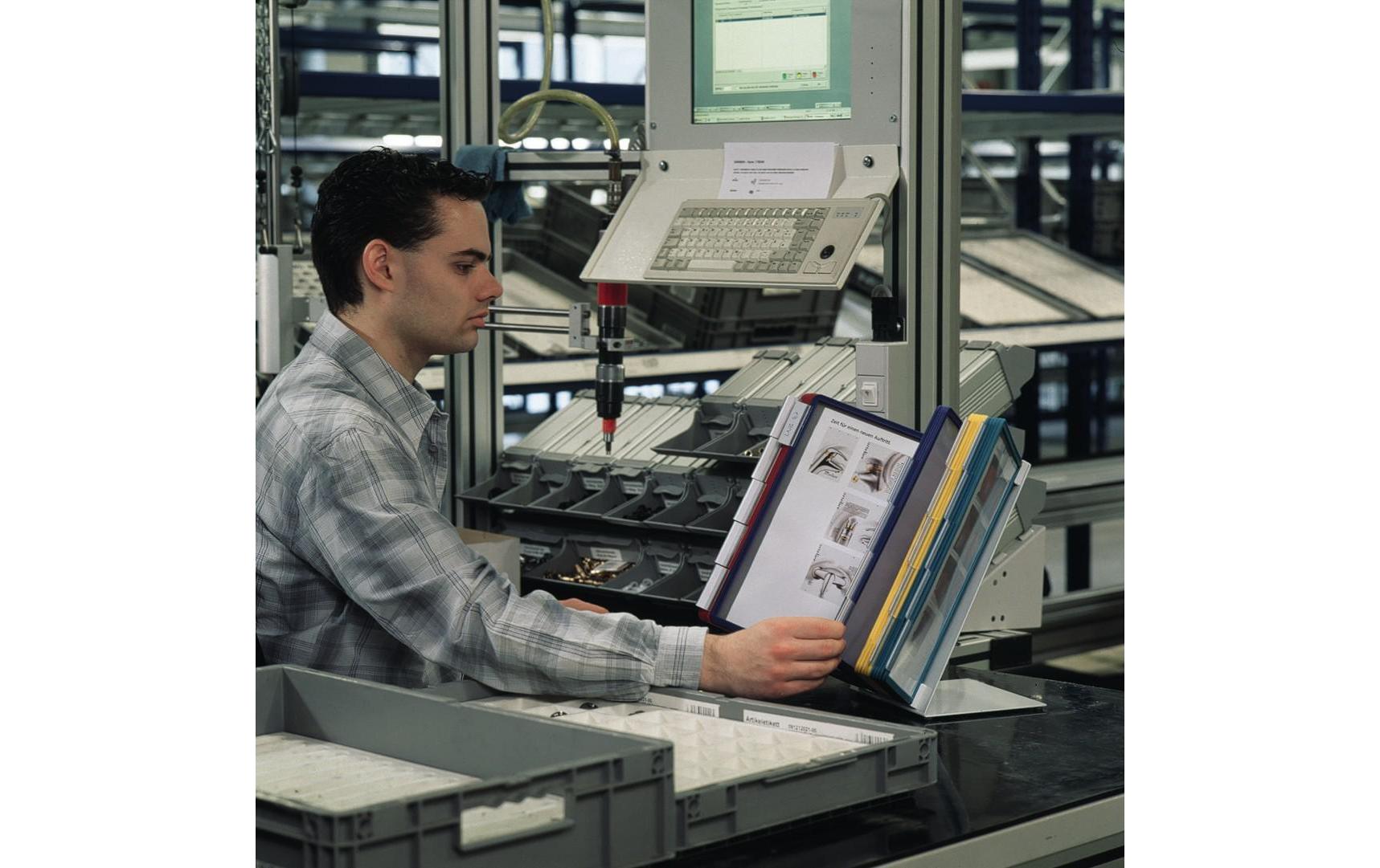 Durable Sichttafelsystem Tischständer – 270 × 395 mm, grau, Metall/Kunststoff, Reiter inkl., scannertauglich