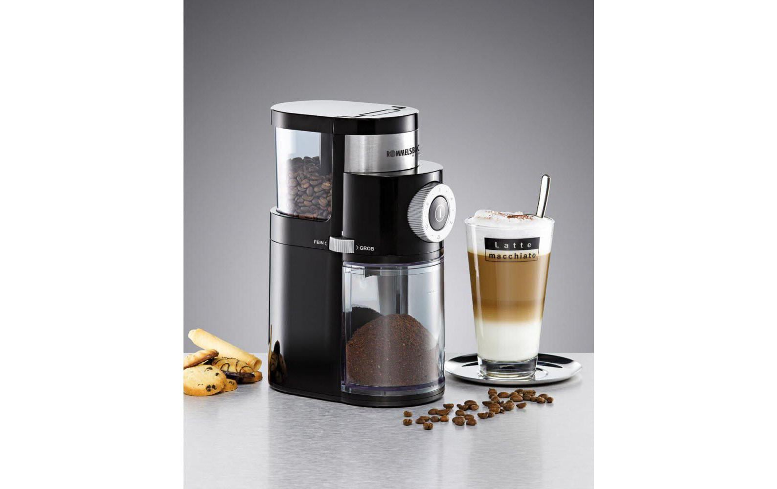 Rommelsbacher Kaffeemühle EKM 200 – Scheibenmahlwerk, 250 g, 110 W, Schwarz
