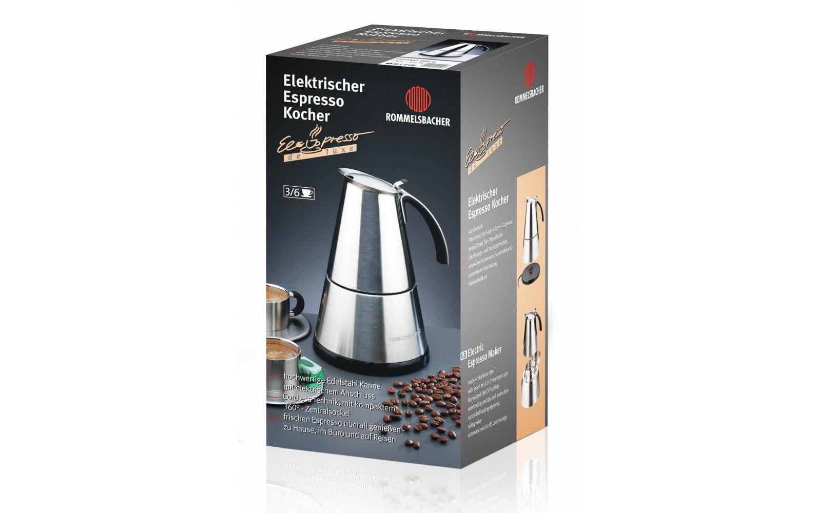Rommelsbacher EKO 364/E Espressomaschine (Siebträger) – 4 Tassen, Edelstahl, 11,5×17×11,5 cm