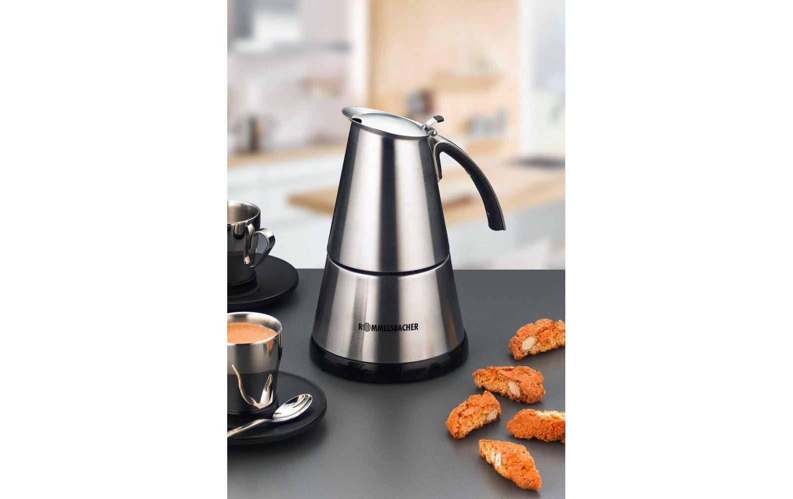 Rommelsbacher EKO 364/E Espressomaschine (Siebträger) – 4 Tassen, Edelstahl, 11,5×17×11,5 cm