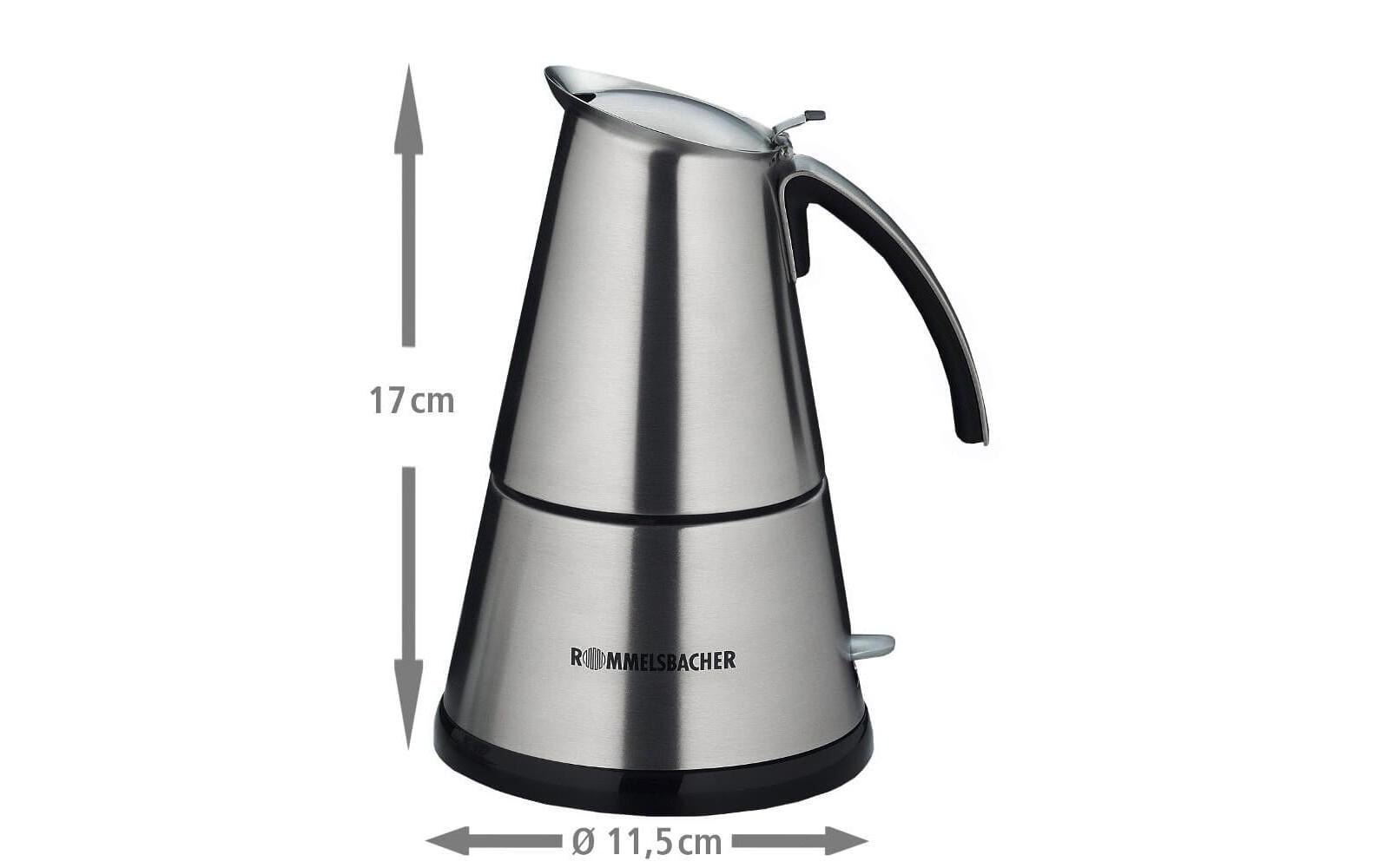 Rommelsbacher EKO 364/E Espressomaschine (Siebträger) – 4 Tassen, Edelstahl, 11,5×17×11,5 cm