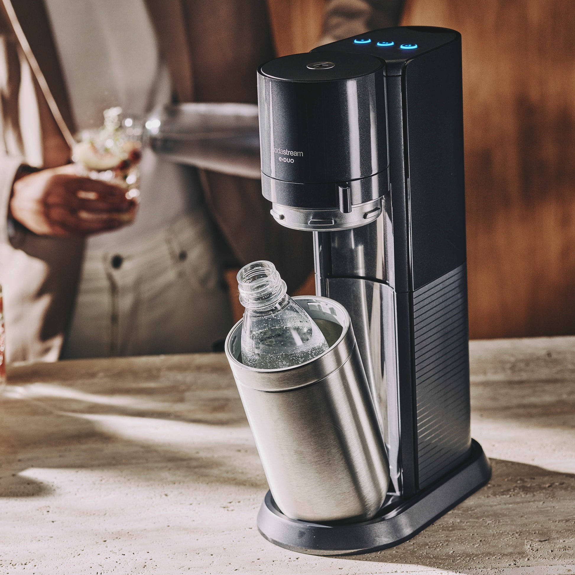 SodaStream E-DUO – Wassersprudler, mit 60-l-Zylinder, Metall/Kunststoff, Schwarz/Edelstahl