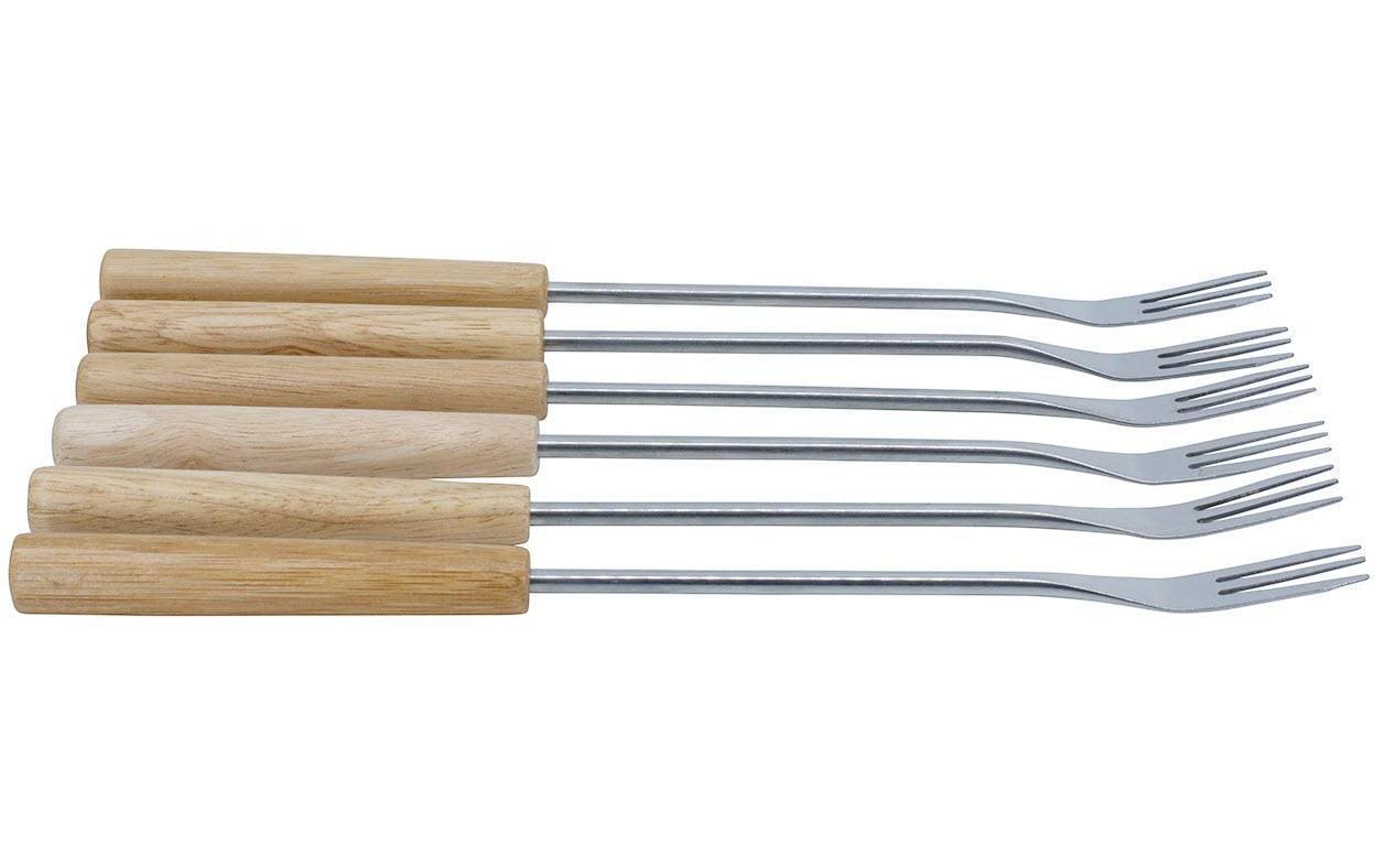Kadastar Element Fonduegabeln – 6er-Set, Edelstahl, Holzgriff, Braun, FSC