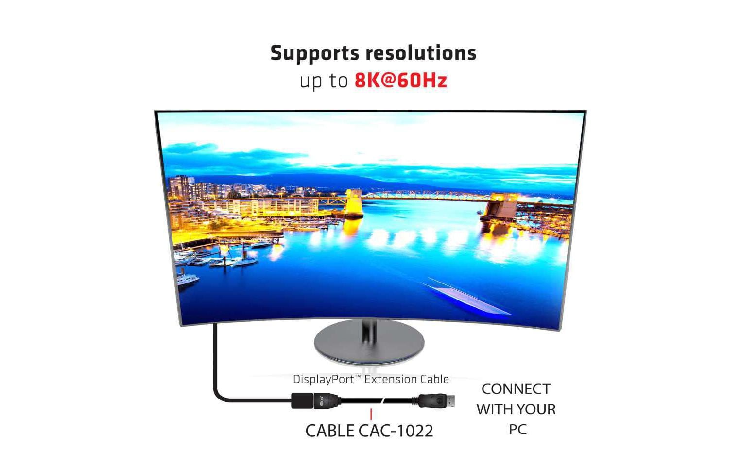CLUB3D Club 3D DisplayPort Verlängerung DP 1.4 8K 60 Hz – 2 m – für Geräte mit DisplayPort-Anschluss