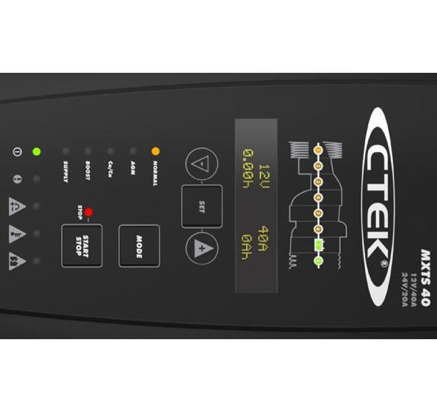 Ctek MXTS 40 Batterieladegerät 12/24 V, 40 A – 8-Stufig, für Blei-Säure (nass, AGM, Gel), Auto – Schwarz