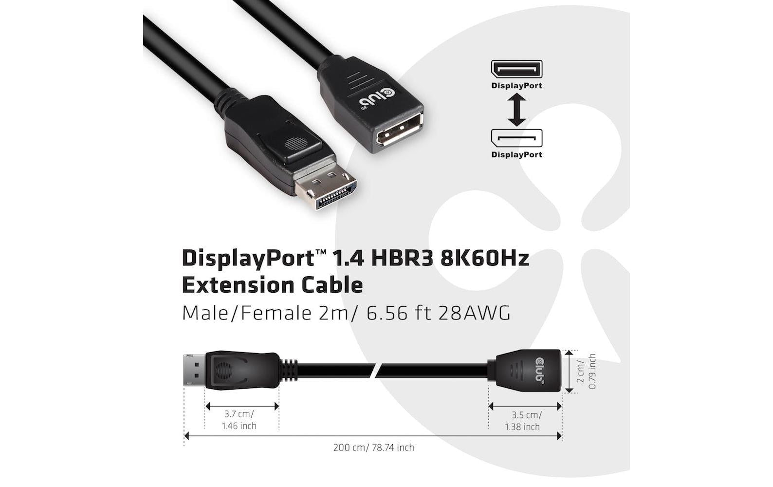 CLUB3D Club 3D DisplayPort Verlängerung DP 1.4 8K 60 Hz – 2 m – für Geräte mit DisplayPort-Anschluss