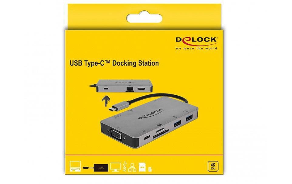 DeLOCK 87735 Dockingstation – USB-C, 1× HDMI, 1× VGA, 2× USB-A, GbE, SD, für Windows/Mac/Linux