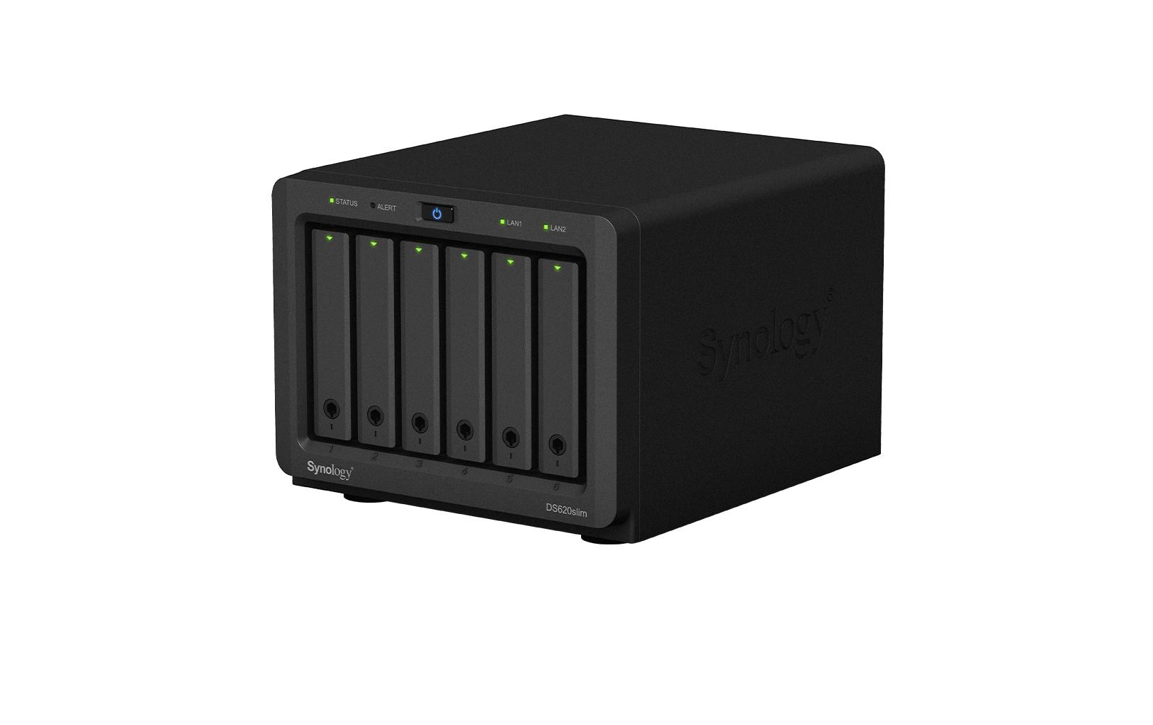 Synology DS620slim – 6-Bay Desktop NAS – Intel Celeron J3355, 2 GB RAM, 1GbE, DSM