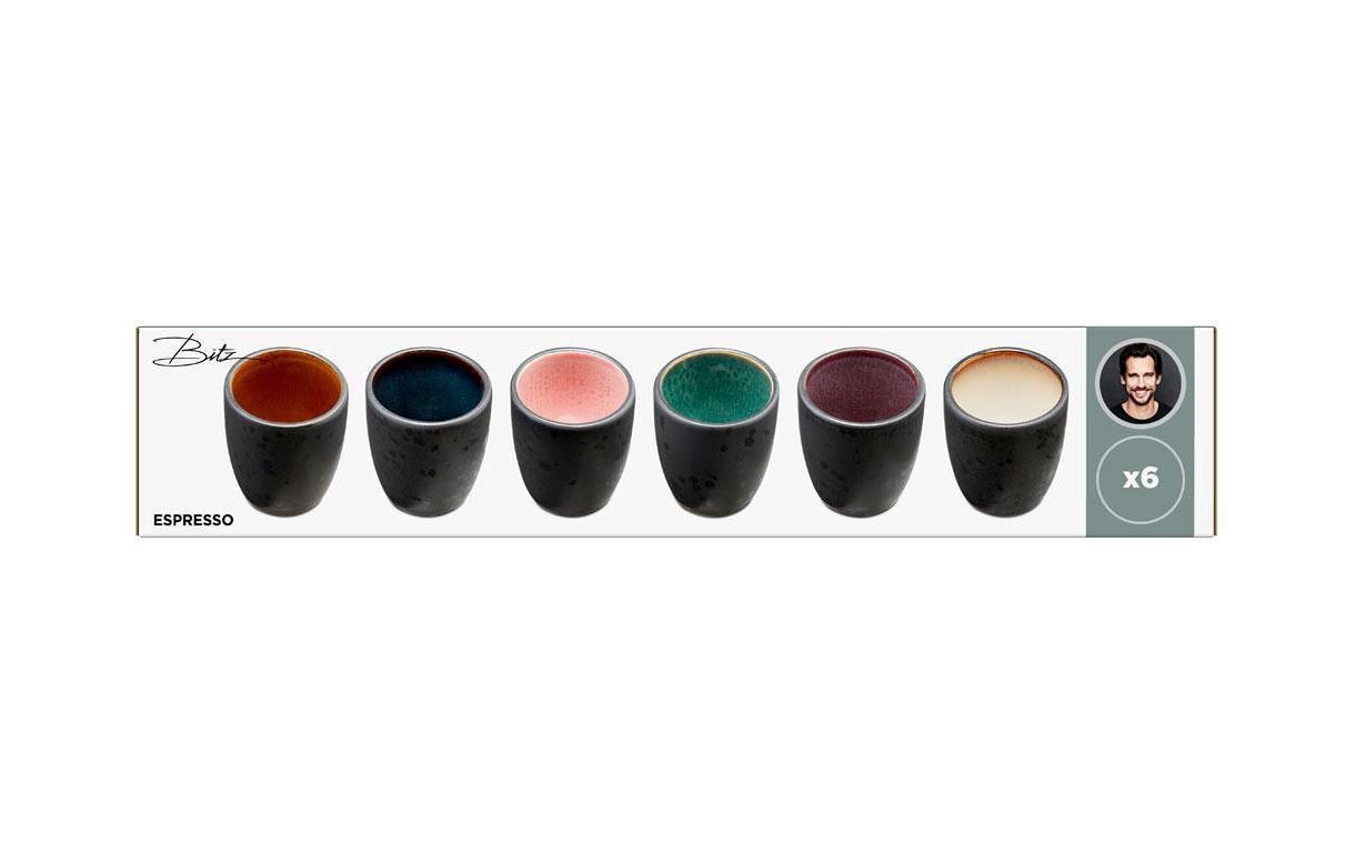 BITZ Espressotasse – 6er Set, 100 ml, Ø 5,5 cm, Steinzeug, Mehrfarbig, spülmaschinenfest, mikrowellengeeignet