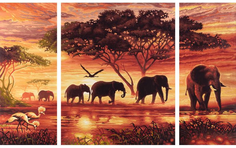 Schipper Malen-nach-Zahlen-Set – Elefanten – 3-teilig, je 80 × 50 cm – ab 8 Jahren