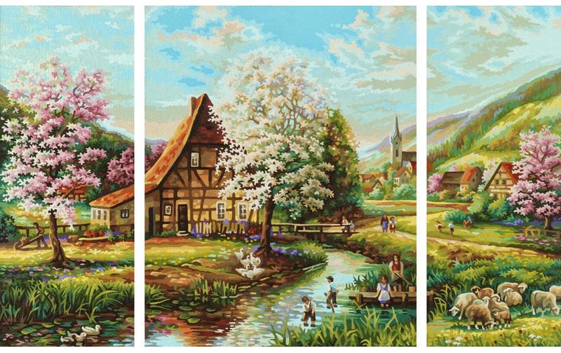 Schipper Malen-nach-Zahlen-Set – Ländliche Idylle – 3-teilig, je 80 × 50 cm – ab 8 Jahren
